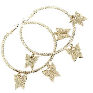 Butterflied gold charmed hoops